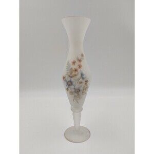 Vintage Italian Satin Bristol Glass 11” Bud Vase Floral Footed Twisted Stem